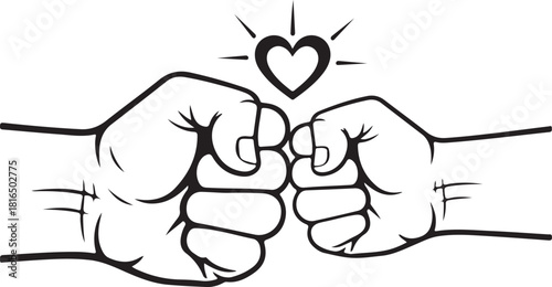 Heartfelt fist bump illustration symbolizing strong friendship, teamwork, partnership, love, and support between two people