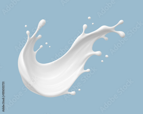 Milk splash wave on blue background. Realistic dairy liquid motion. Vector illustration