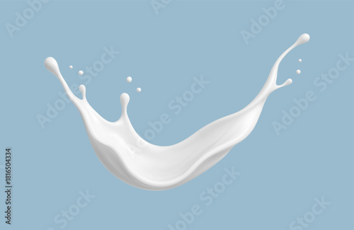 Milk splash wave on blue background. Realistic dairy liquid motion. Vector illustration