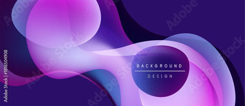 Abstract fluid shapes, purple hues dominate. Modern design, smooth gradients create dynamic visual effect. Background suggests technology, innovation.
