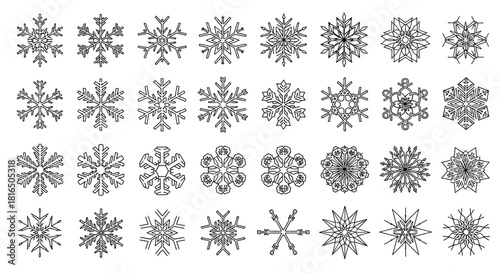 Collection of Snowflake Designs An Array of Winter-Themed Icons for Creative Projects