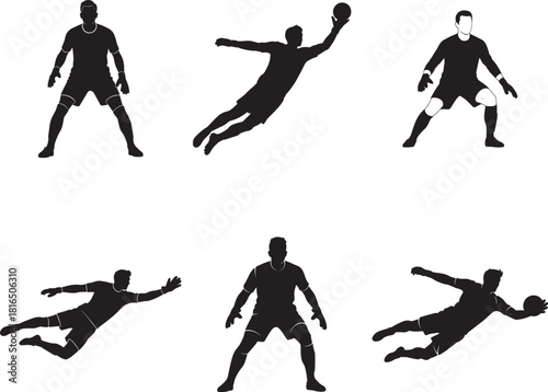 Football Goalkeeper Man Saving Ball Silhouette Vector Set