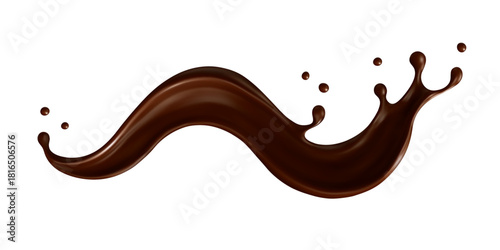 Realistic chocolate splash with drops. Dessert and confectionery concept. Vector illustration