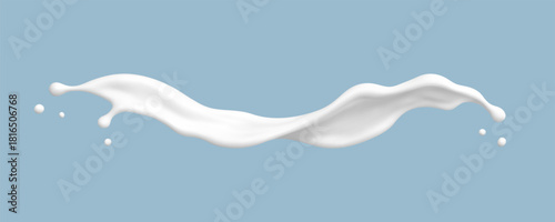 Milk splash on blue background. Realistic dairy liquid motion. Vector illustration