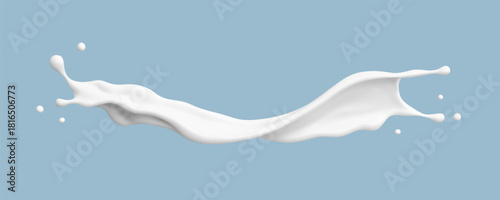 Milk splash on blue background. Realistic dairy liquid motion. Vector illustration