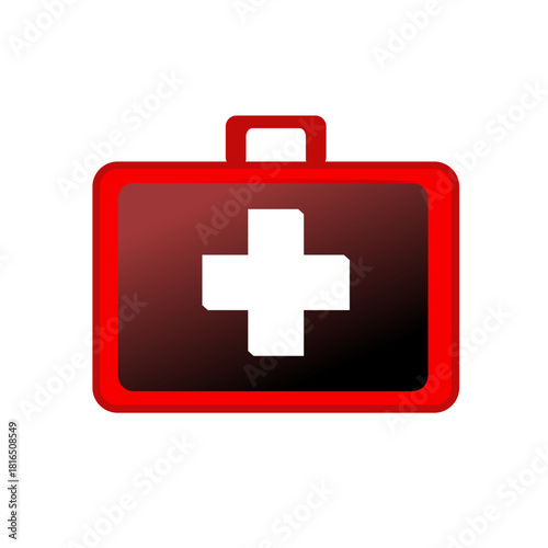 First AID kit with cross symbol. Medical briefcase with red cross icon symbol. stock illustration