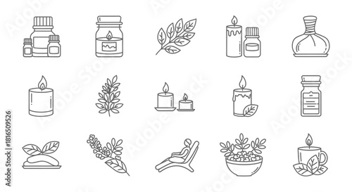 A collection of hand-drawn spa and wellness icons, perfect for relaxation and self-care themes.