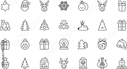 Outline christmas and winter holiday icons for festive design