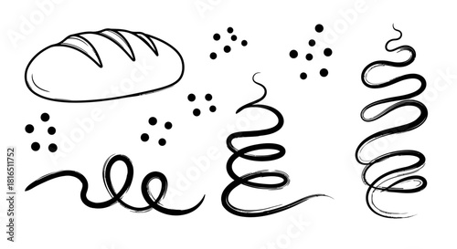 Artistic Bread and Flour Flourishes - A Minimalist Culinary Illustration.