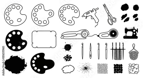 Artistic tools and supplies for creative painting and crafting projects.