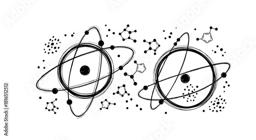 Atomic Structure and Molecular Bonds Scientific Illustration.