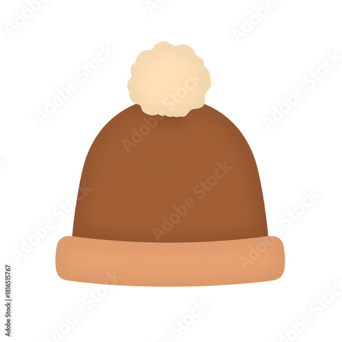 Brown knit hat with pom-pom illustration