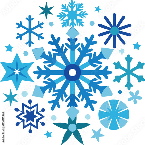 Monochrome Snowflake Ornaments on White Background