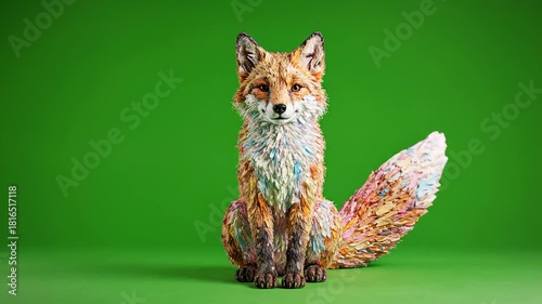 Captivating Fox Portrait on Green Background - A Stunning Animal Image.