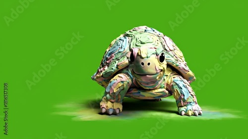 Colorful Turtle on Green Background - A Vibrant Wildlife Image.