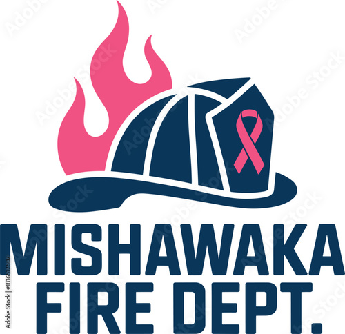 Mishawaka Fire Dept logo with pink ribbon and flames