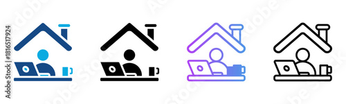 Remote Working Icon Multiple Style Vector Illustration
