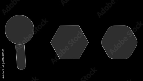 Glassmorphism UI Abstract Shapes Set Including Circle Hexagon and Modern Icons