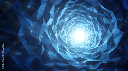 Fototapeta Naklejka Na Ścianę i Meble -  Abstract Blue Light Tunnel with Geometric Shapes and Bright Center.