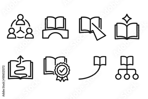 Scholarly Communication Icons. Scholarly Communication Concepts linear icon set: academic network, knowledge bridge, clarity beam, insight star, structured path, integrity seal