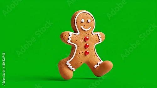 Gingerbread Man Cookie on Green Screen Background.