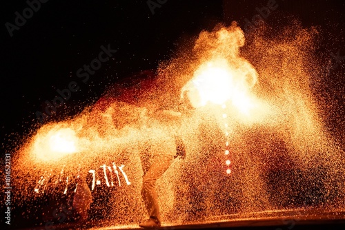 Night fireshow fire show embers particles chaos