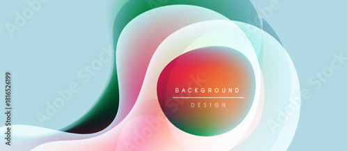 Abstract flowing shapes, vibrant colors blend. Soft gradients create dynamic background design. Modern aesthetic, smooth transitions visible.