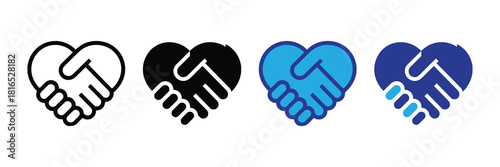 Heart handshake icons representing unity, support, kindness, partnership, agreement, and love in business, charity, and personal relationships.