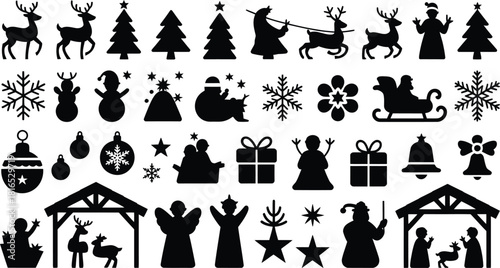 Christmas and winter holiday silhouettes set for festive designs.