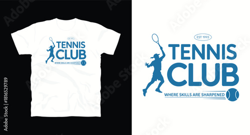 Tennis club logo with player and tagline