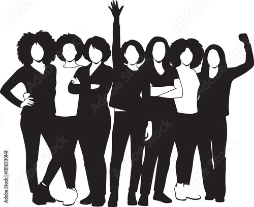 Group of diverse women with natural curly hair standing together in solidarity