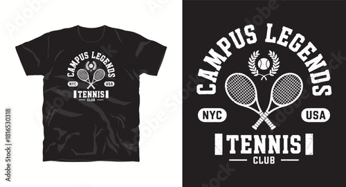 Campus legends tennis club logo with rackets and text