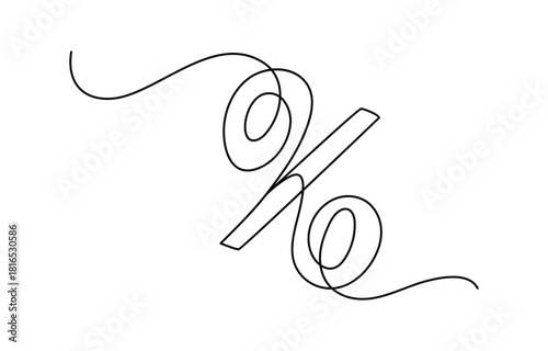 Linear background of percent sign art logo. One continuous line drawing of a percent sign. Vector illustration. Linear percent icon isolated, Continuous one line percent sign. percentage illustration,