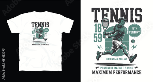 Tennis 1859 design for tshirt with player and racket for maximum performance
