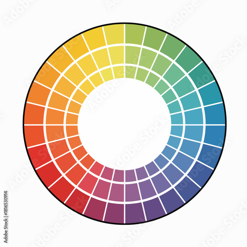 A detailed color wheel displaying a spectrum of hues and shades for artists and designers.
