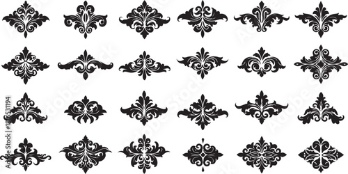 Set of Elegant Ornate Flourishes and Decorative Scrollwork, Ideal for Vintage-Inspired Graphic Design Projects, Classic Borders, and Baroque Accents