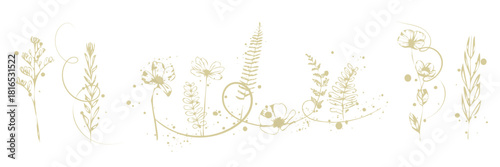 Elegant floral line art design combining blossoms, plant stems and organic botanical elements into a harmonious nature-inspired illustration.