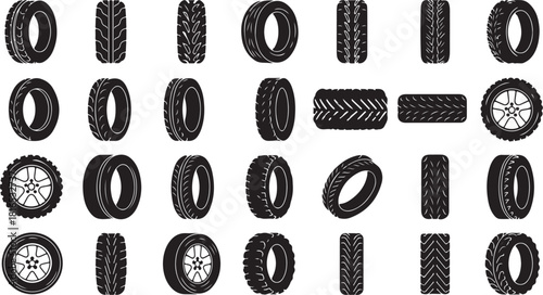 Diverse Tire Vector Collection Tread Patterns and Automotive Elements