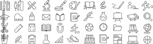 ベクターでモノクロの学用品に関する線画アイコンセット
