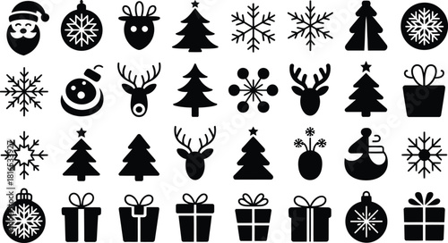 Christmas holiday vector icons set with festive season symbols