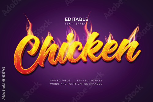 editable chicken text effect with fire decoration