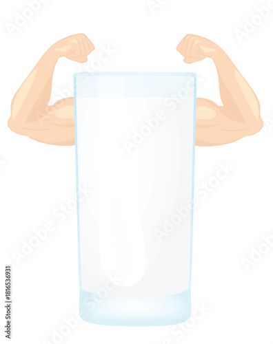 Glass milk pack with muscles. vector	