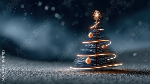 curved light tracing abstract night tree with soft ornament details