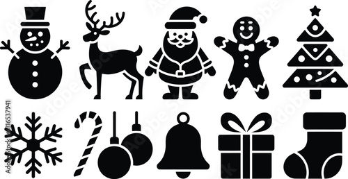 Christmas holiday characters and decor icons vector collection