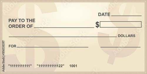Blank bank check. vector illustration