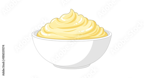 Bowl of creamy mashed potatoes illustration on white background