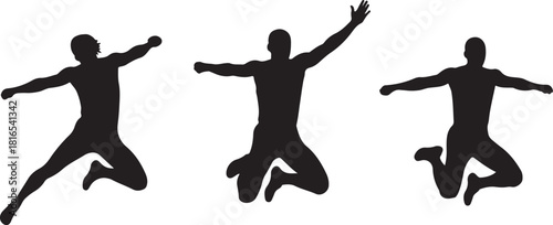 jumping high  silhouettes into air with arms spread expressing freedom energy and happiness vector