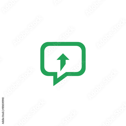 Green speech bubble with upward arrow represents communication and sending messages.