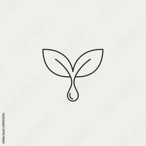 Minimalist plant icon with water drop representing nature and growth.