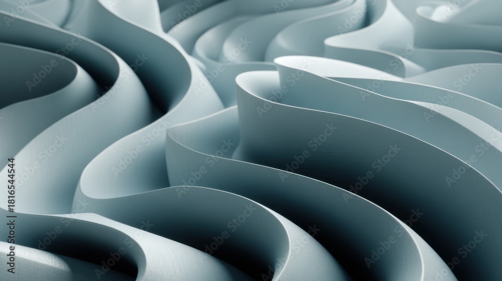 Obraz premium Abstract Wavy Textures in Soft Blue Tones Featuring Curved Surfaces Perfect for Modern Design and Artistic Background Applications
